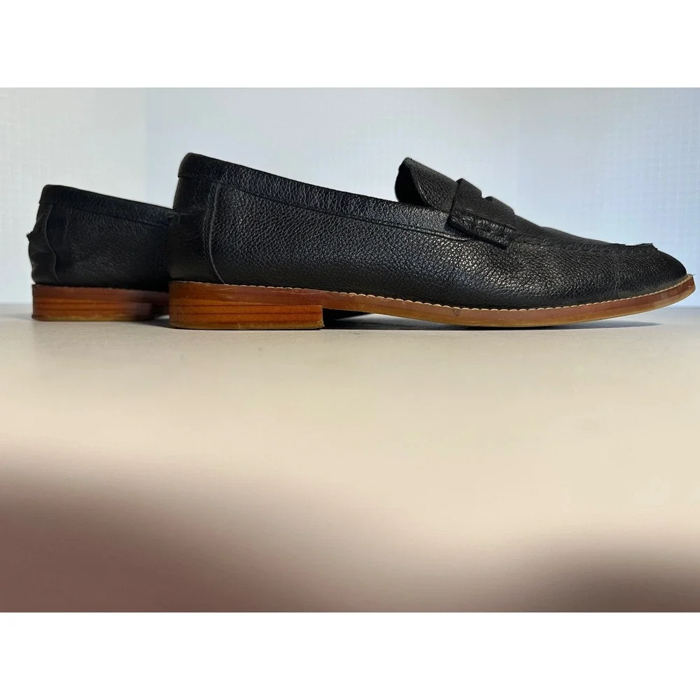 Crown Vintage Mens Black Pebbled Leather Penny Loafers Slip On Shoes